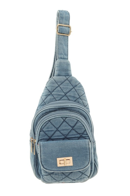 Cross Pattern Denim Sling Bag