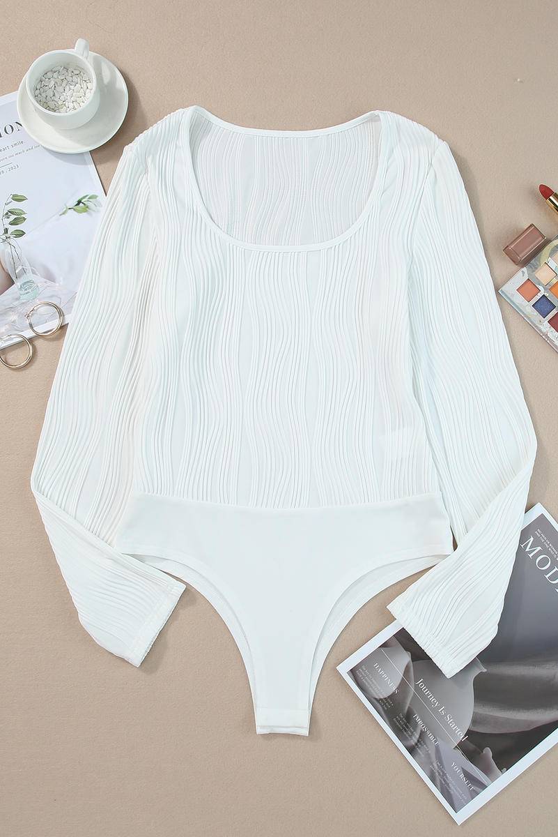 Ribbed Knit Long Sleeve Square Neck Bodysuit